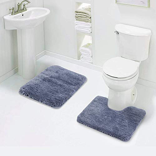 Shower 16 x 24 Inches U Shaped Contour Mat Perfect Carpet Mats for Tub Toilet Lid Cover Non-Slip with Rubber Backing Pretty Blue Leaves Watercolor 3 Piece Bathroom Rug Set Bath Mats 